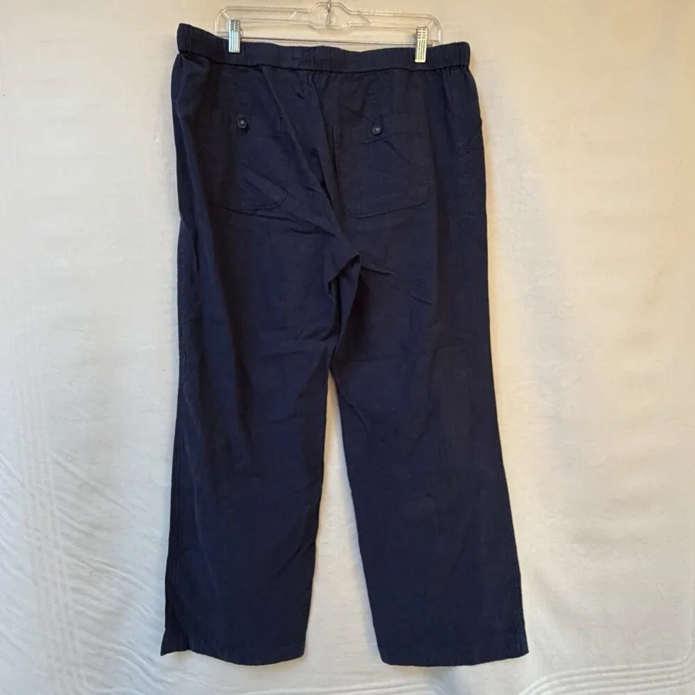 Liz Claiborne Pants Womens Large Blue Linen Cotton Elastic Waist Front Pockets